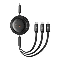 Baseus Free2Draw 1.1m USB-C to M+L+C 100W Retractable Crystal Cable – Black